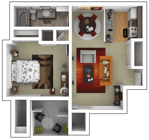 Floor plan for 1 bed, 1 bath, 685 sqft
